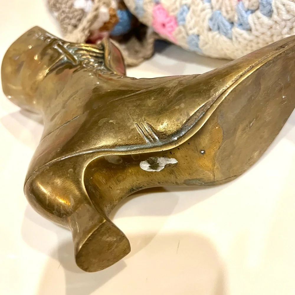 VINTAGE CAST BRASS BOOT WINDOW PLANTER VASE DECOR MID CENTURY MOD